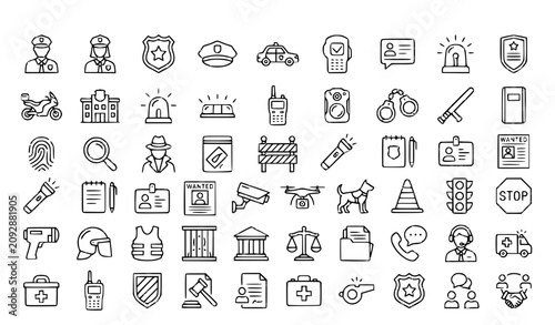 Photos Minimal Police Outline Icon Set Editable Stroke Public Safety Law Enforcement Cr