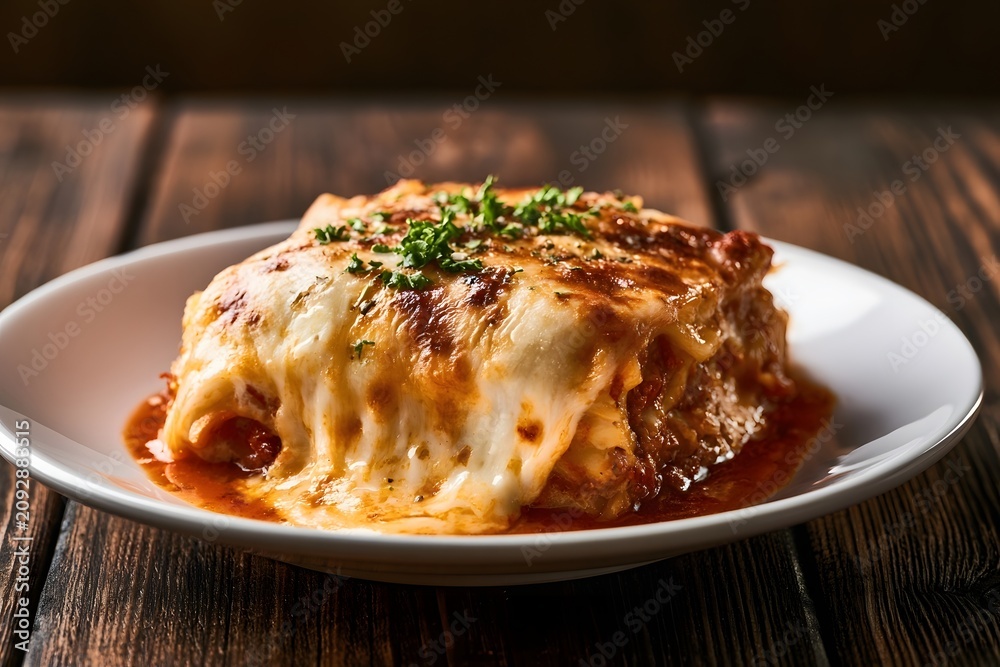 Fototapeta premium Homemade Lasagna with Melted Cheese Close-Up