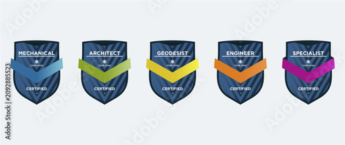 Vintage Military Badge Collection with Chevron Shield Emblem Vector Set