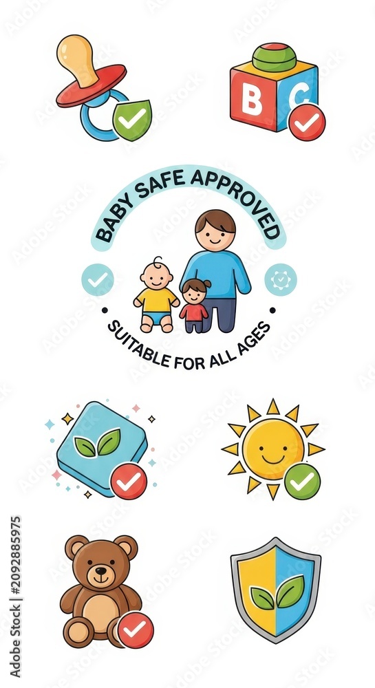 Naklejka premium Baby Safe Approved Icon Set for Childcare Products.