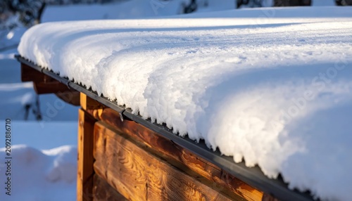 Snow covered wooden fence in winter.