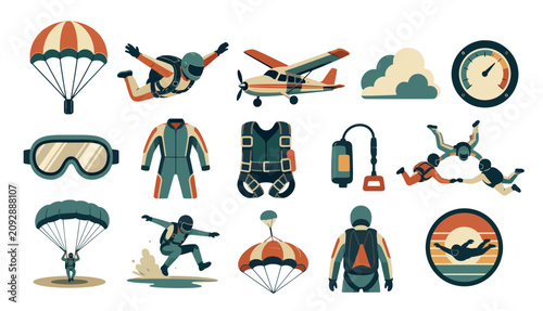 Obraz na płótnie Parachuting Sports Adventure Icons.
