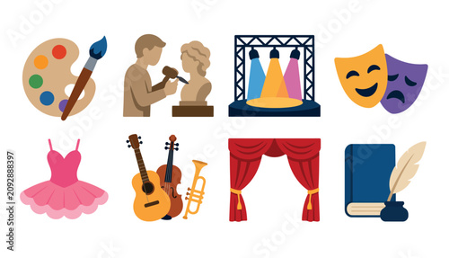 Theatre Performance Arts Icons Set.