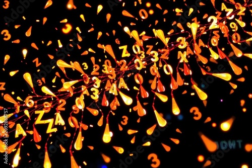 Flickering fiery particles shaped like digits