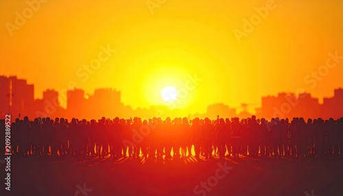 Sunset over city skyline with buildings.