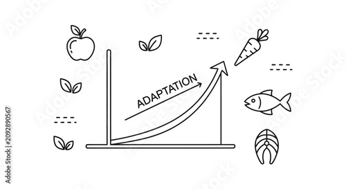 Konstfotografi Illustration of adaptation and growth with food icons