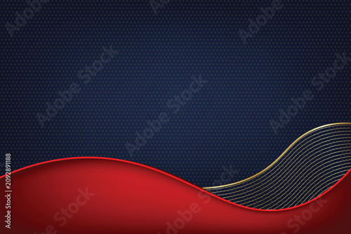 Elegant gold red blue waves abstract background design