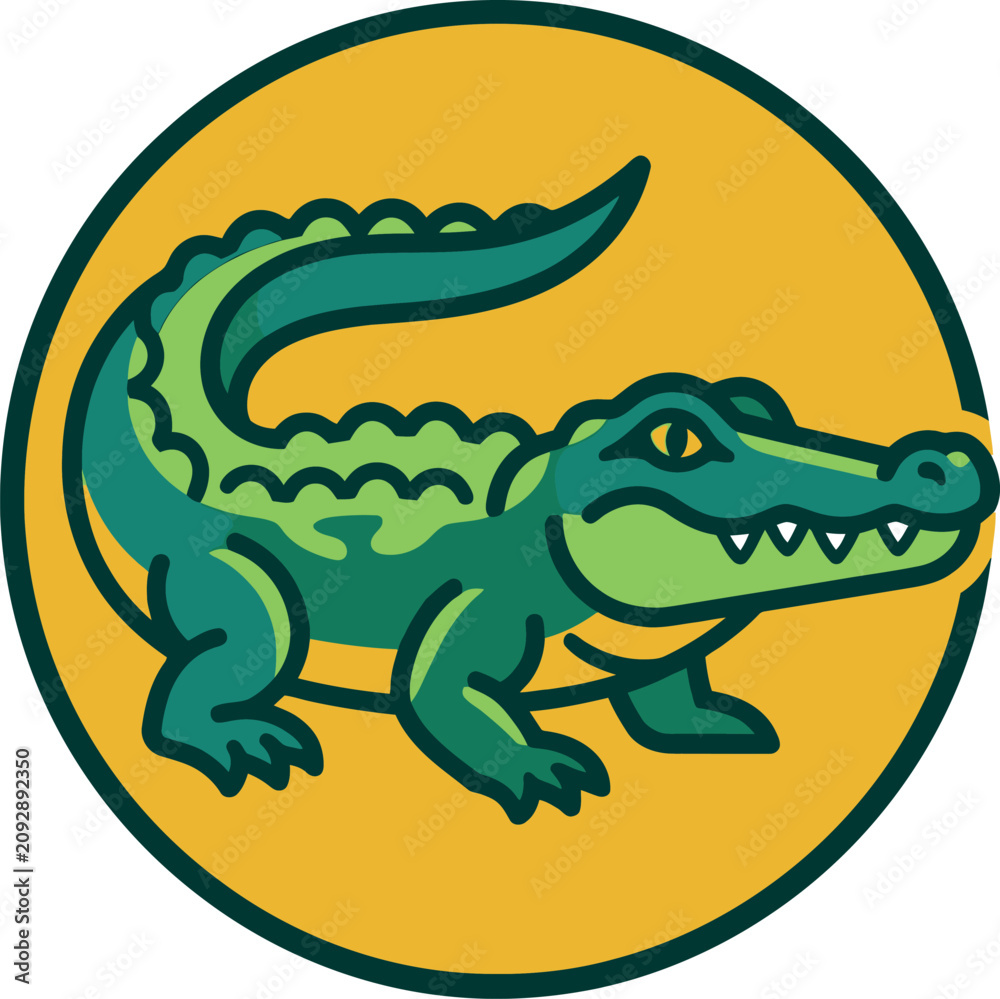 Fototapeta premium Cute Cartoon Alligator Mascot in Circle Badge Vector Illustration