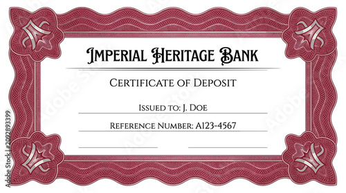 Formal certificate of deposit document with vintage red border