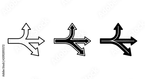 Konstfotografi Branching Arrows Vector Icons, Three Paths Forward, Decision Making Symbols, Dir