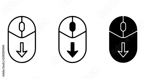 Computer Mouse Icons, Scroll Down Symbol Set, Digital Navigation Clicks, Vector Graphics