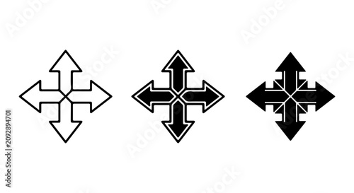 Bild auf Leinwand Four-Way Arrows Icon Set, Directional Navigation Symbols, Expand Resize Move Cur