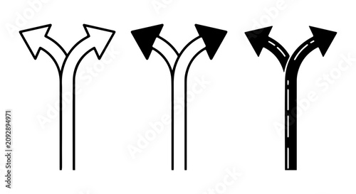 Cuadro en lienzo Decision Point Arrows, Fork in the Road Icons, Crossroads Vector Set