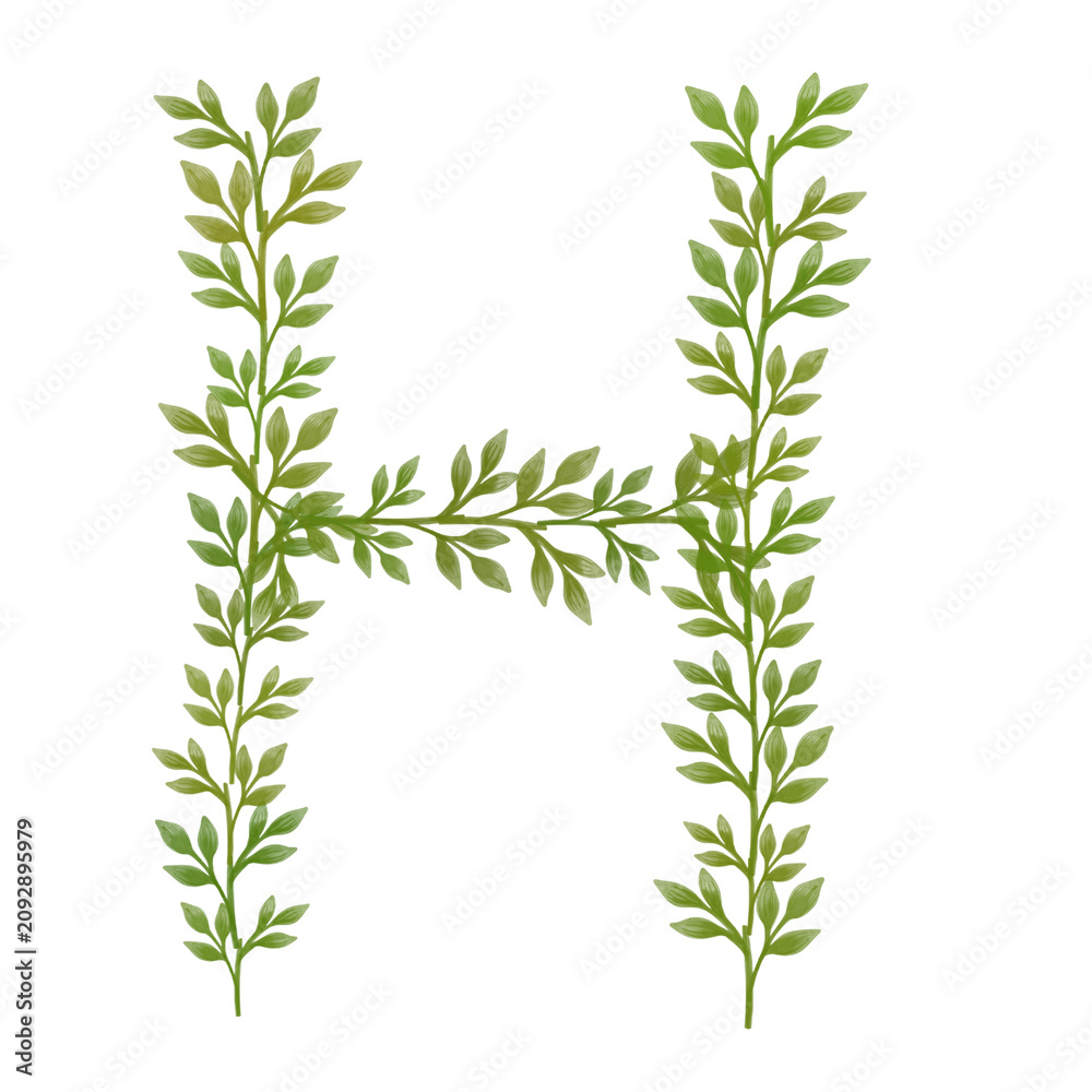 Naklejka premium Initial Decorated with Green Leaves