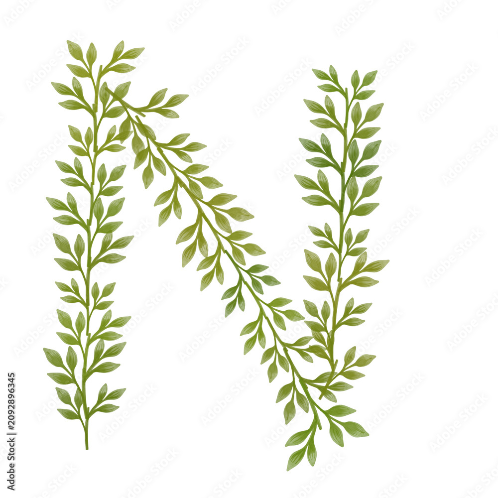 Fototapeta premium Initial Decorated with Green Leaves