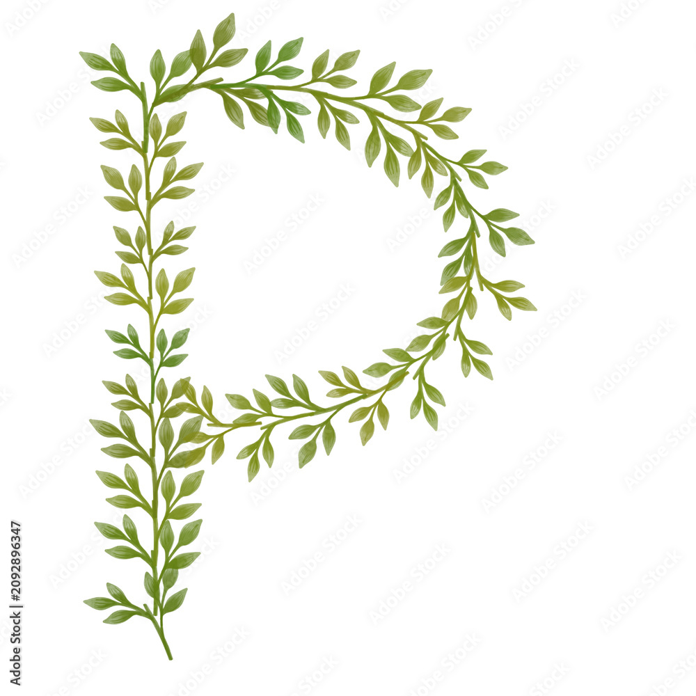 Naklejka premium Initial Decorated with Green Leaves
