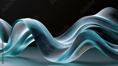 Abstract Digital Waveforms with Flowing Lines and Curves in Blue and White Tones