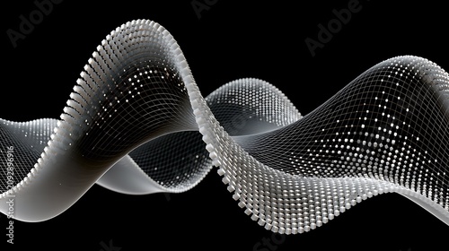 Abstract 3D Wave Pattern with Dots on Black Background for Digital Art