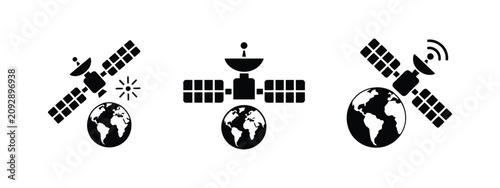 Fotografía Satellite silhouette icon set, orbiting Earth symbols, space technology, communi
