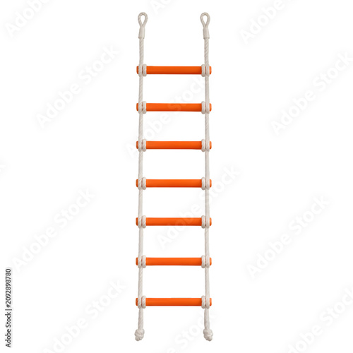 Orange Rope Climbing Ladder with White Rungs Isolated on White Background