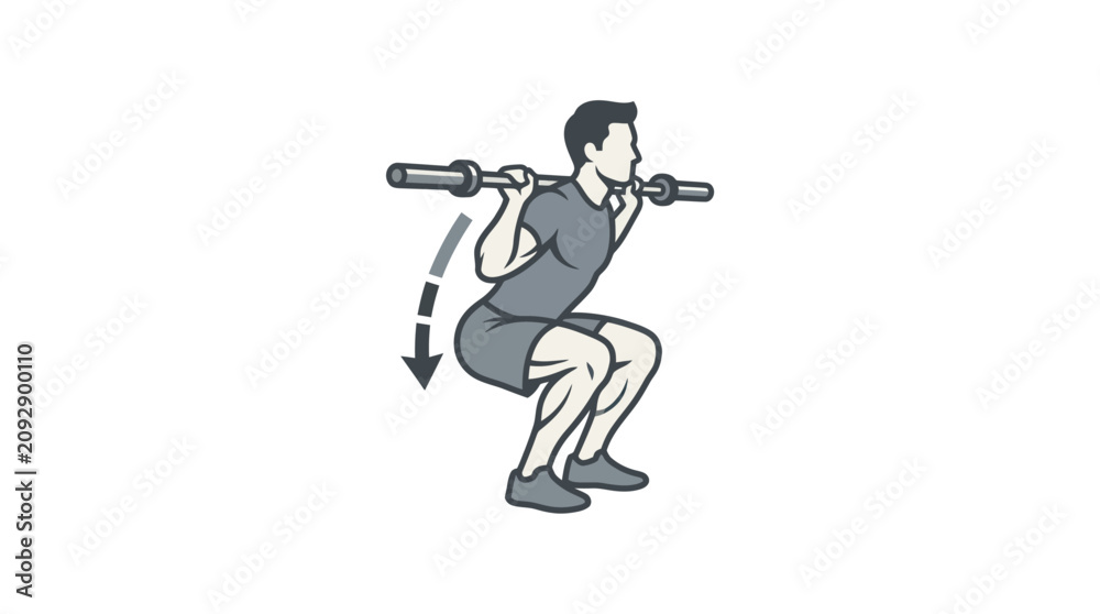 Fototapeta premium Man doing squats with barbell weight.