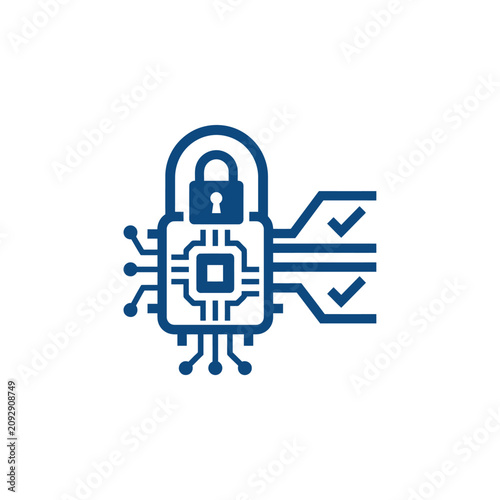 A blue digital icon representing secure data and system verification