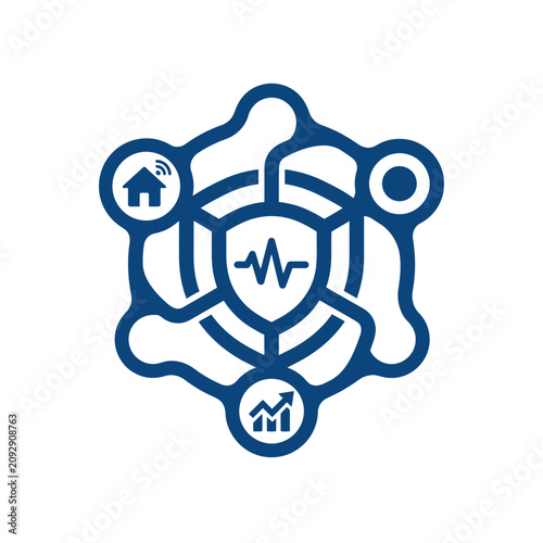 A blue digital icon representing secure smart home data systems