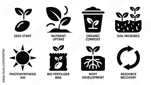 Cuadro en lienzo Agriculture and smart farming glyph icon set featuring seed start nutrient uptak