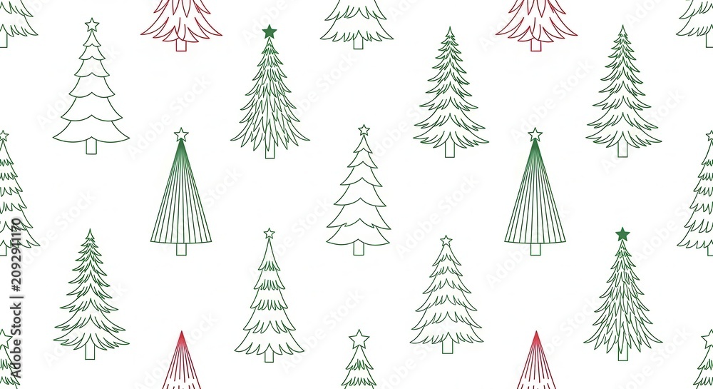 Obraz premium Hand Drawn Christmas Trees Pattern Background Design.