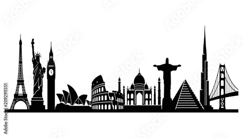 Landmarks Featuring Iconic Structures From Around the World in a Minimalist Black and White Silhouette Style