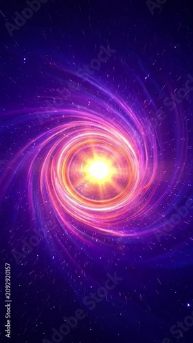 A glowing spiral shines brightly in deep space