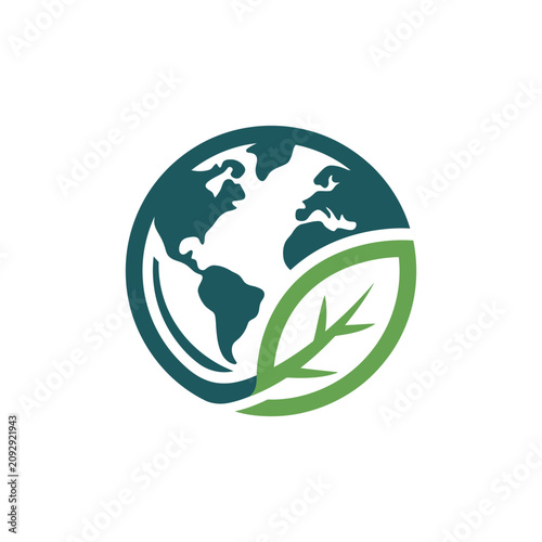 Earth Globe with Leaf Logo - Eco Friendly Concept