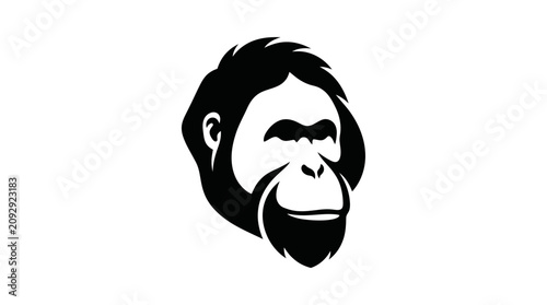 Foto Stylized Orangutan Face Logo, Vector Silhouette, White Background