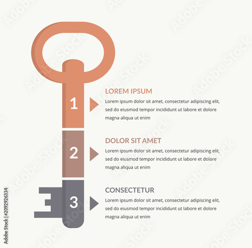 Bild auf Leinwand Creative vertical infographic template shaped as a key split into three segments