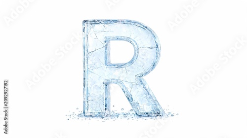 R Alphabet Hyper Realistic Ice Uppercase Letters Isolated on White Background