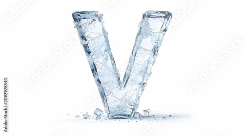 V Alphabet Hyper Realistic Ice Uppercase Letters Isolated on White Background