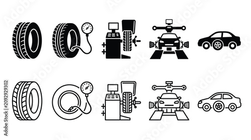 Tableau sur toile Automotive Icons Set – Tires, Alignment, Suspension, Car