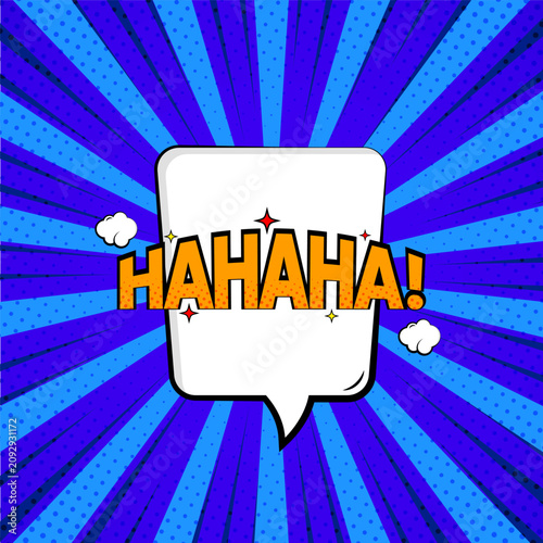 Canvastavla Comic Speech Bubble with HAHHAHA Exclamation in Burst Background