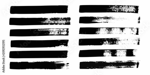 Fotografie collection of horizontal black ink brush strokes on white background painting ar