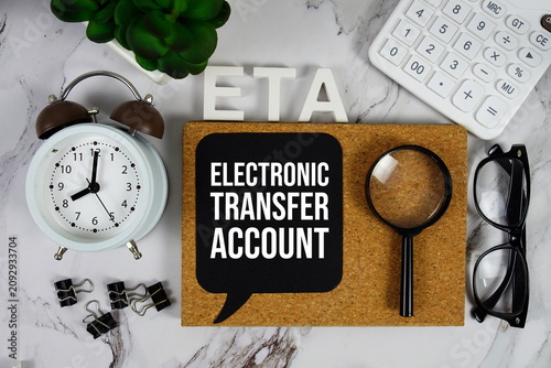 Canvas-taulu ETA - Electronic Transfer Account acronym with calculator, alarm clock and magni