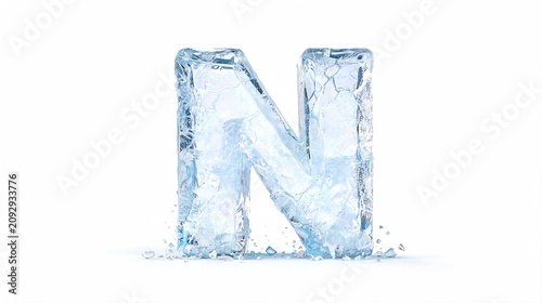 N Alphabet Hyper Realistic Ice Uppercase Letters Isolated on White Background
