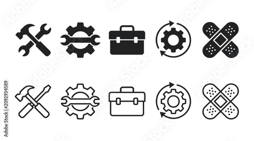 Photos Maintenance Icons Set – Tools, Repair, Gear, Support