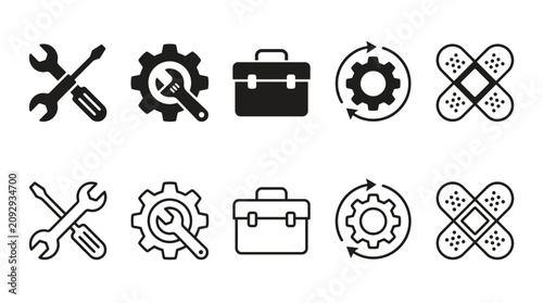 Photos Maintenance Icons Set – Tools, Repair, Gear, Support