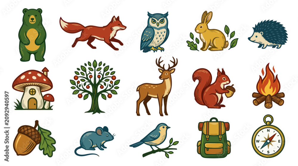 Obraz premium Flat Design Forest Animals and Nature Icons - Vector Set