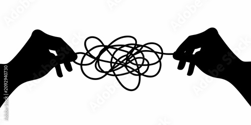 Photos Two Black Hand Silhouettes Holding Entangled String White Background