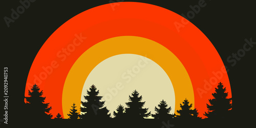 Fotografie Retro style sunset scene with silhouetted trees and gradient coloration