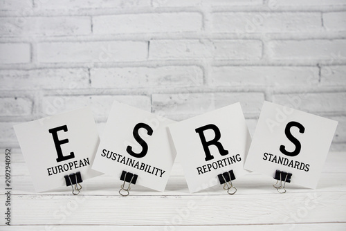 ESRS European Sustainability Reporting Standards text written on paper notes