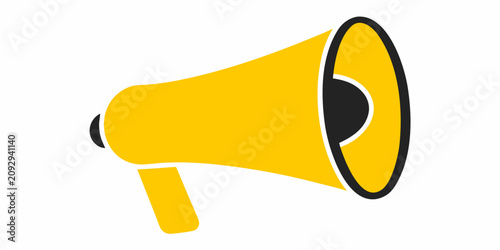 Konstfotografi Yellow Megaphone Illustration With Black Outline On White Background