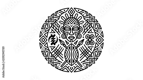 Photos African Tribal Mask Symbol Circle Ethnic Ornament Vector Art