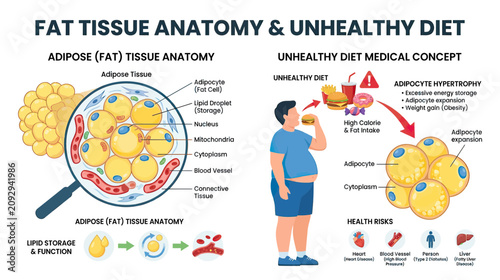 Fat Tissue Anatomy & Unhealthy Diet Medical Concept Illustration
